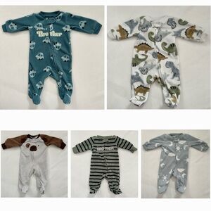 Bundle of 5 Newborn Fleece Footie Pajamas